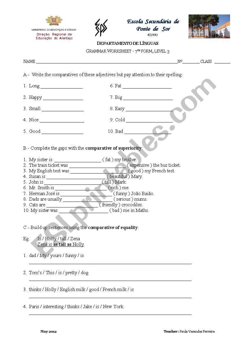 Adjective Degrees worksheet