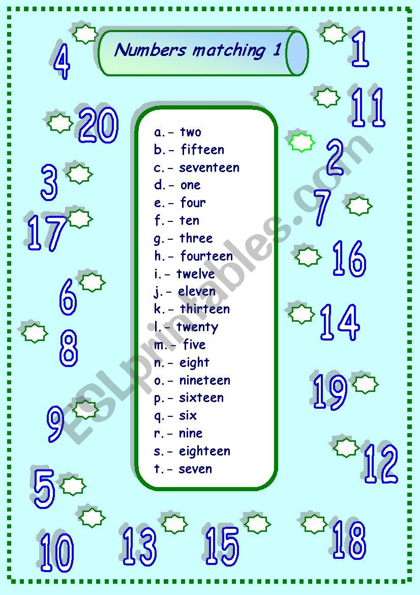 numbers matching 1 worksheet