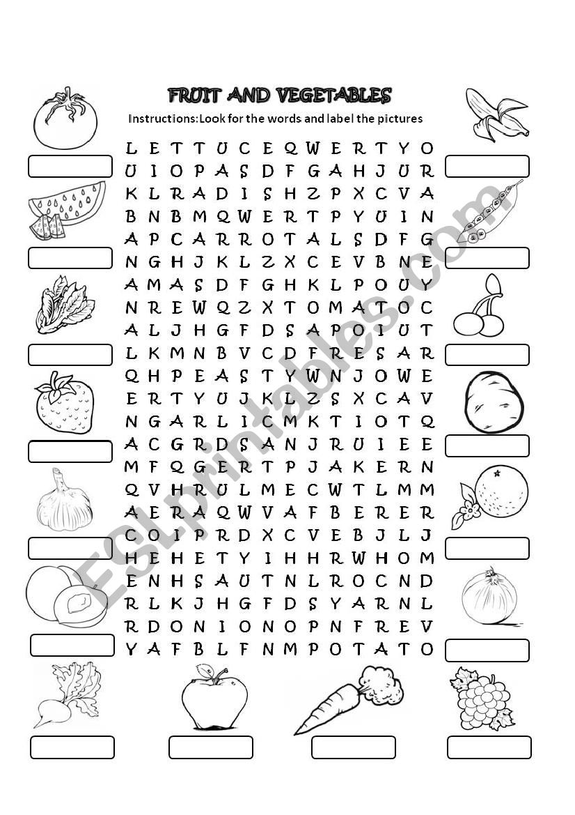 fruit and vegetables wordsearch
