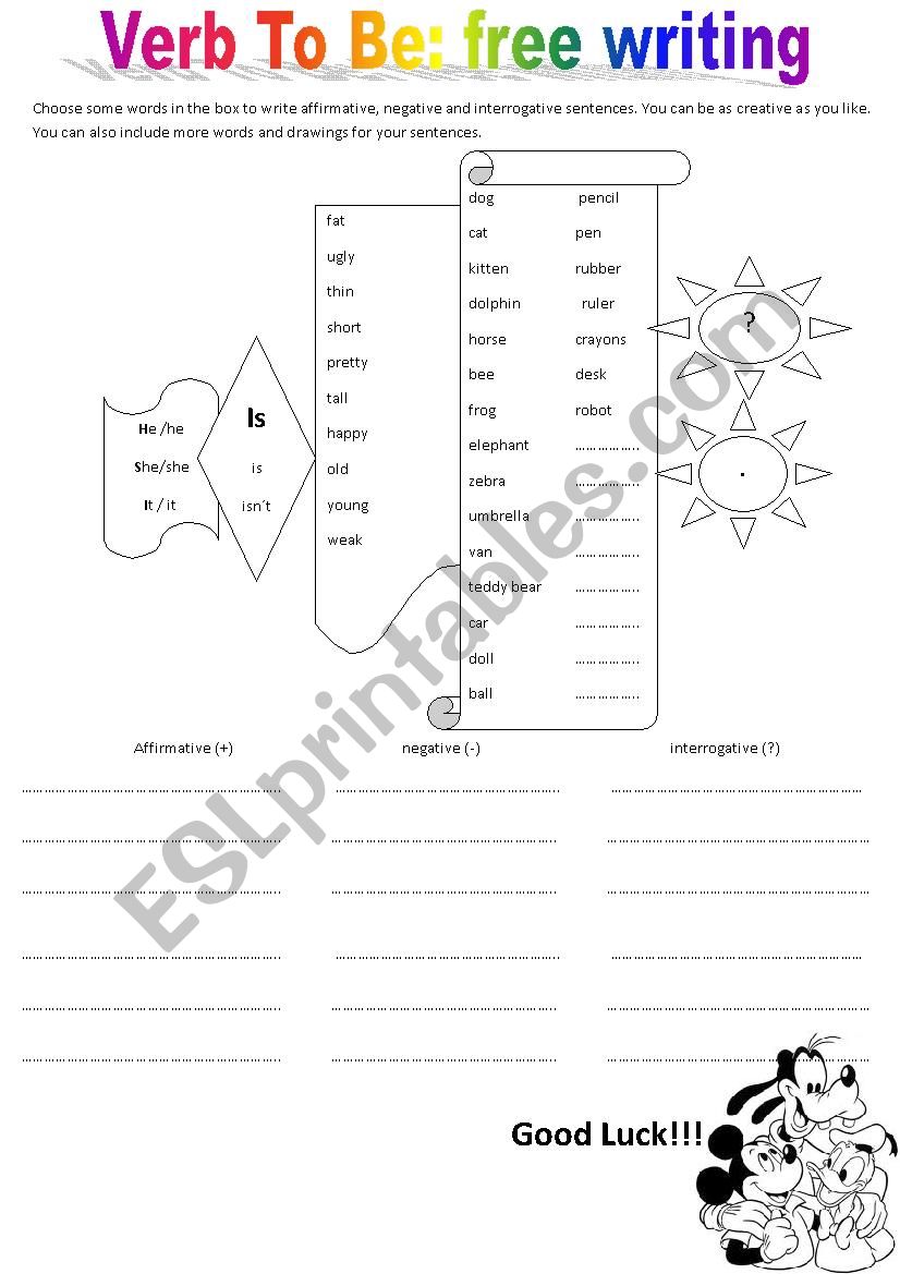 VERB TO BE  affirmative / negative and interrogative sentences.