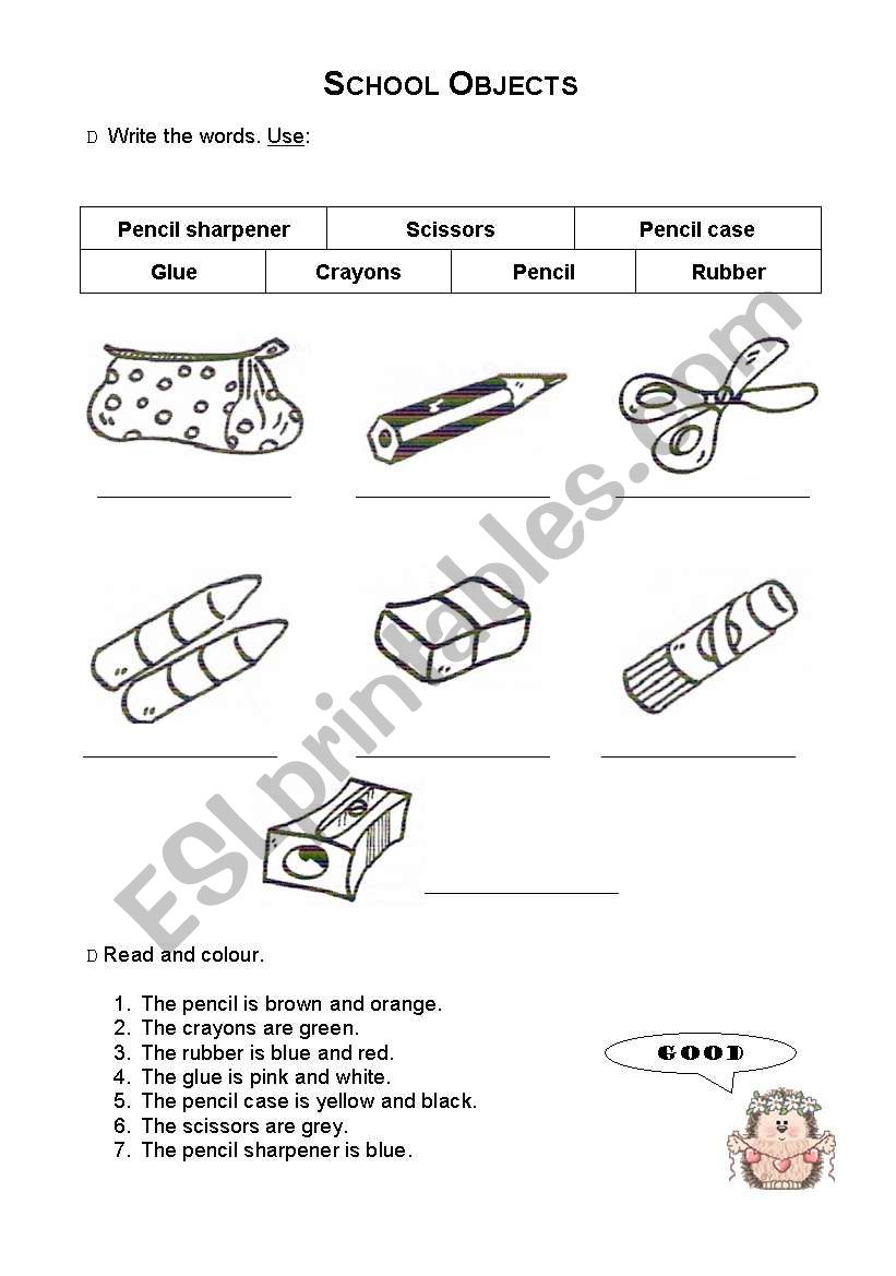 School objects worksheet