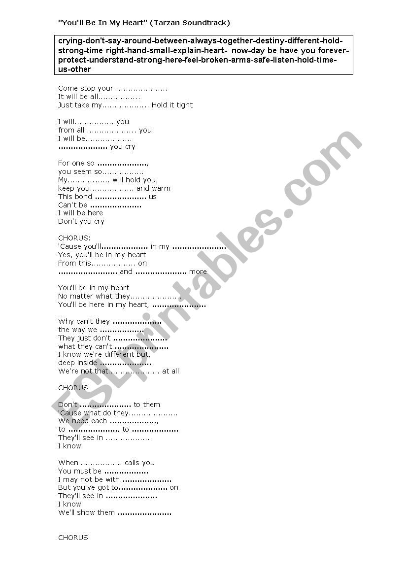 Song - YouÂ´ll be in my heart - Tarzan soundtrack