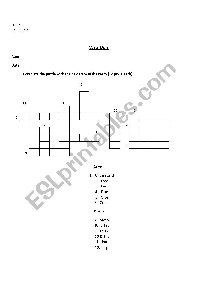 Irregular Verbs  worksheet