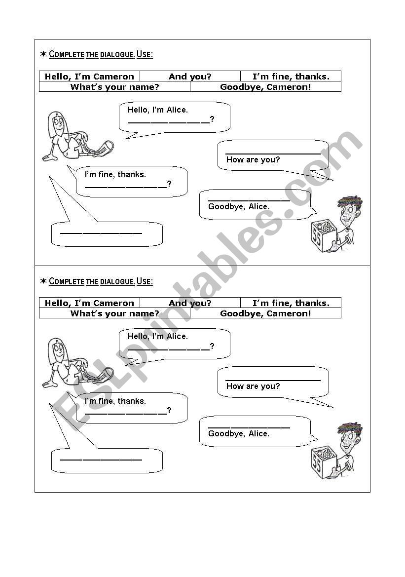 Dialogue Sentences Worksheets