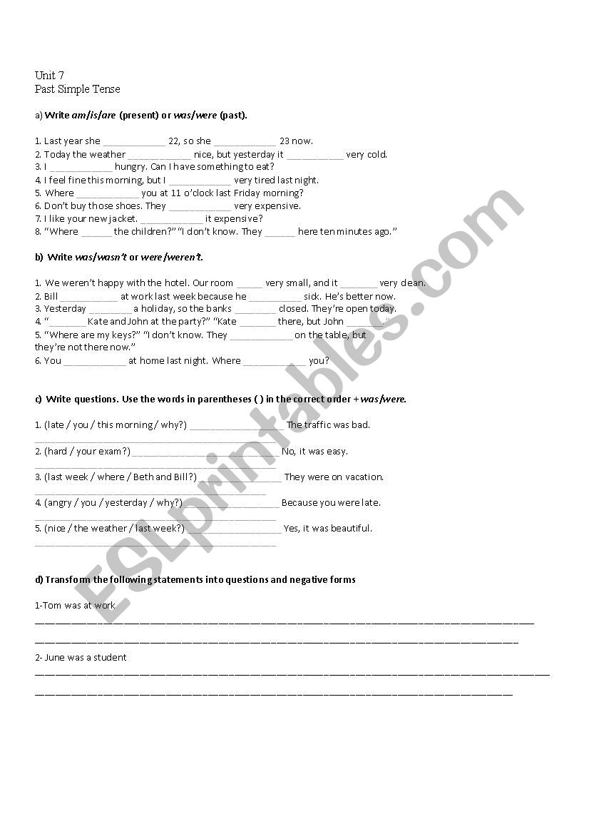 Past Simple exercises worksheet