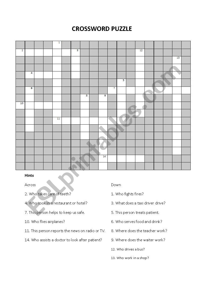 Crossword Puzzle JOBS worksheet