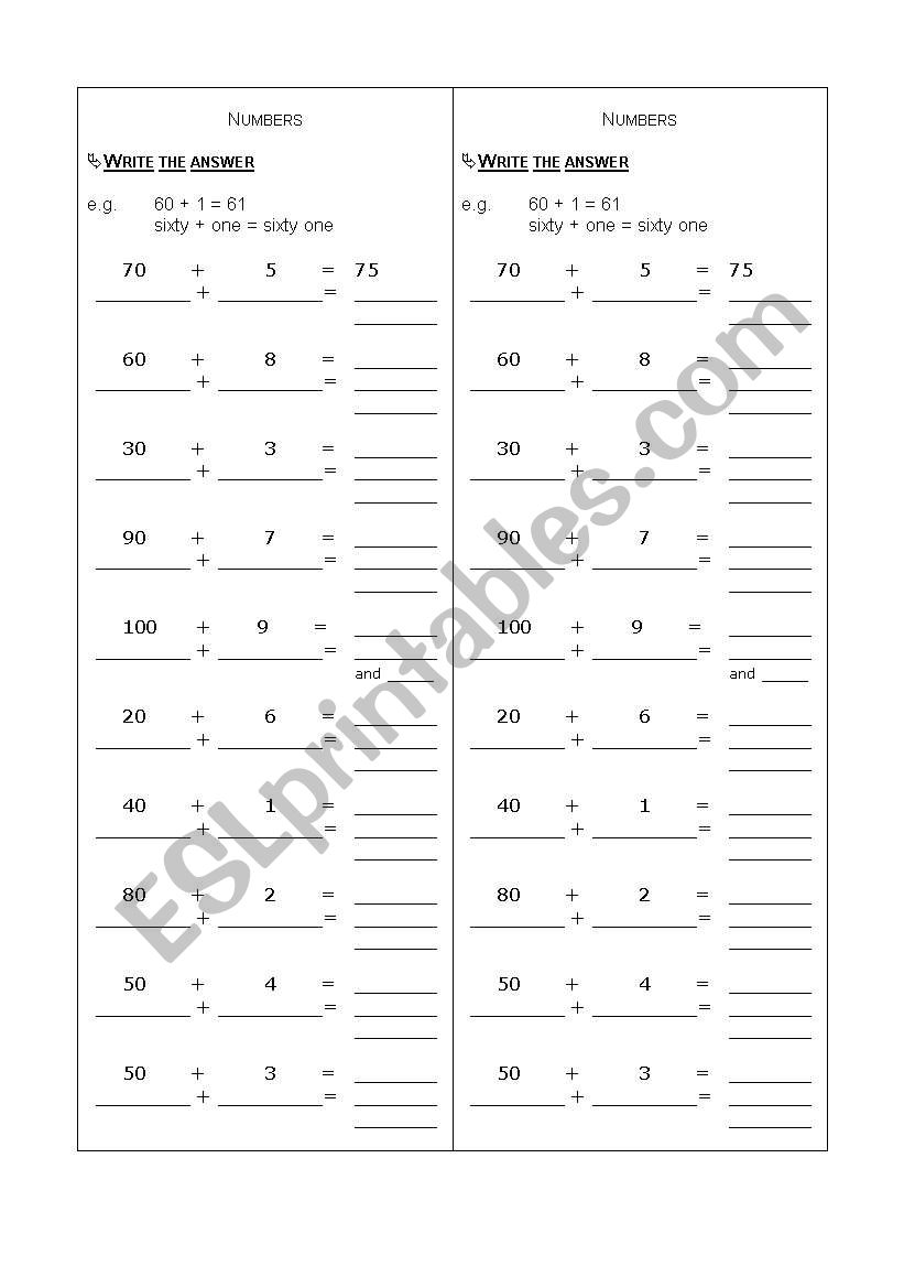 Numbers worksheet