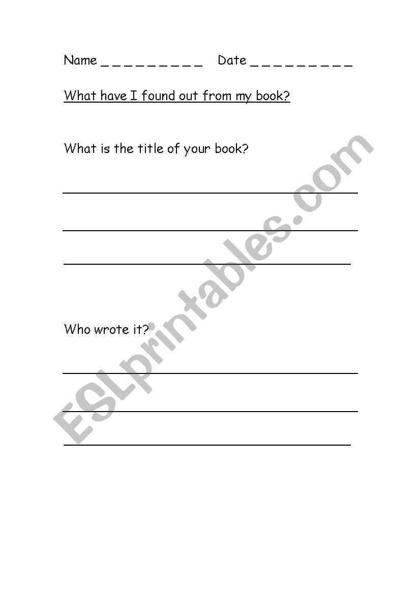 Non Fiction Report template worksheet