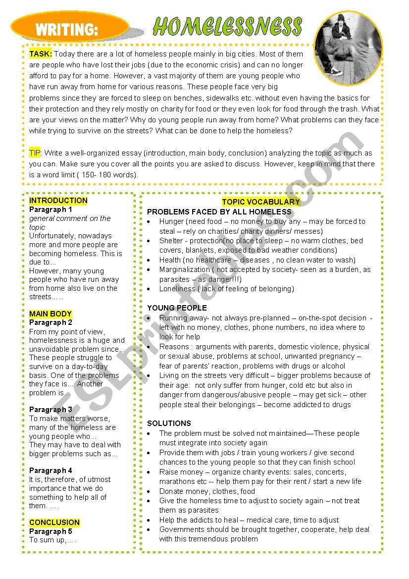 ESSAY: HOMELESSNESS  worksheet