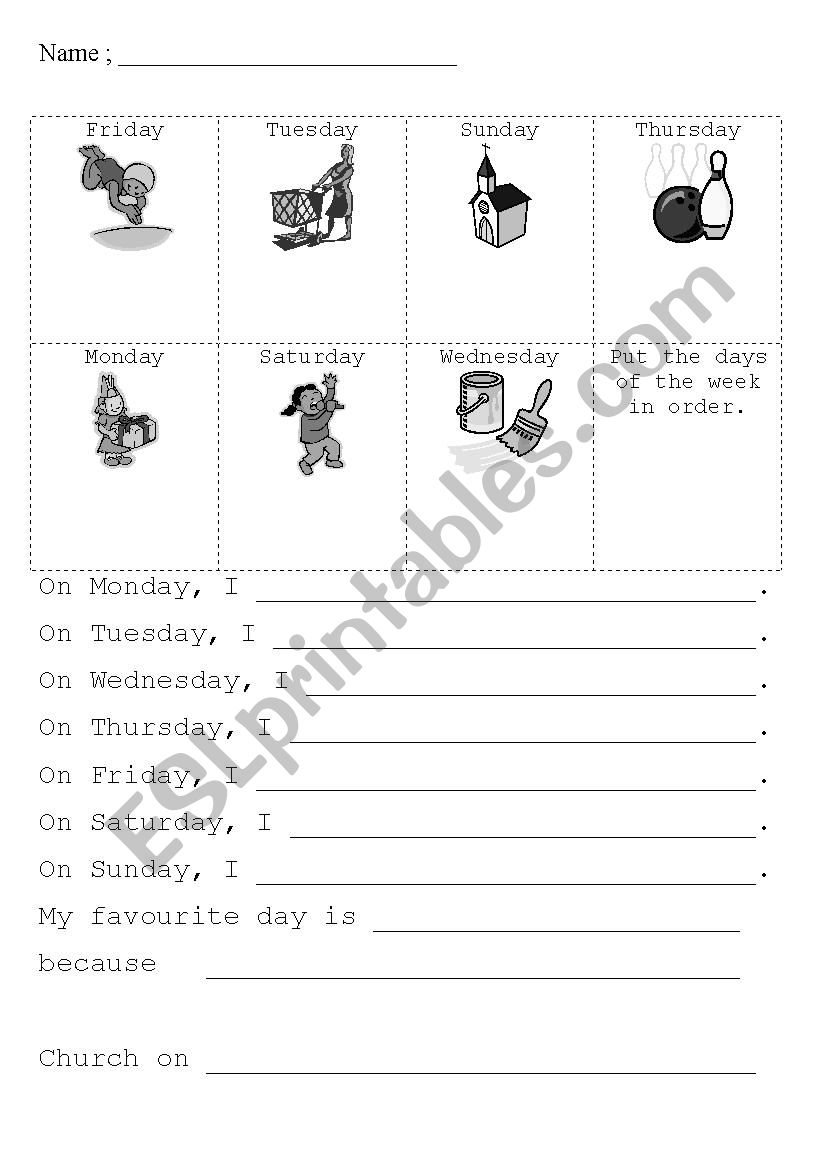 Days of the week worksheet