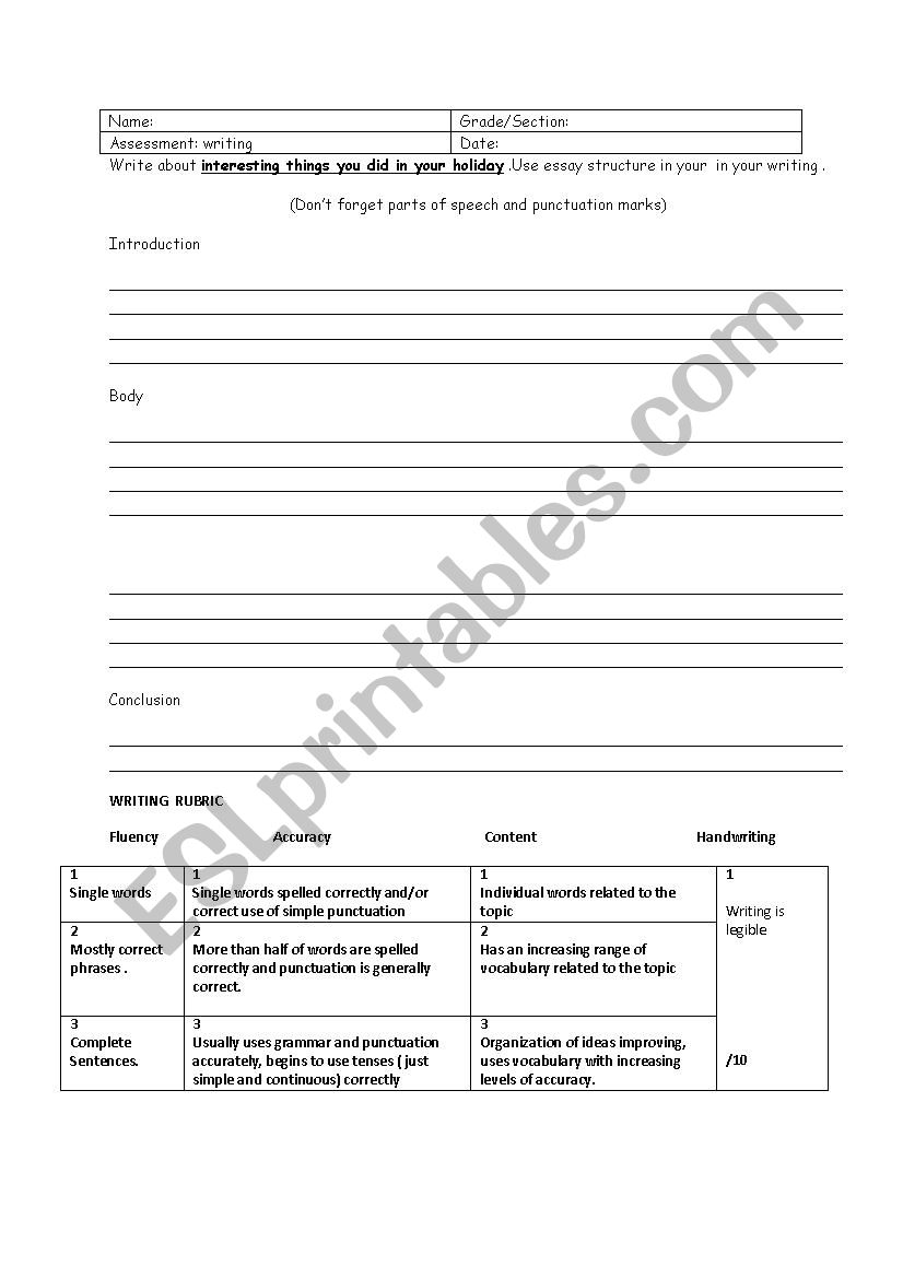 essay structure worksheet pdf