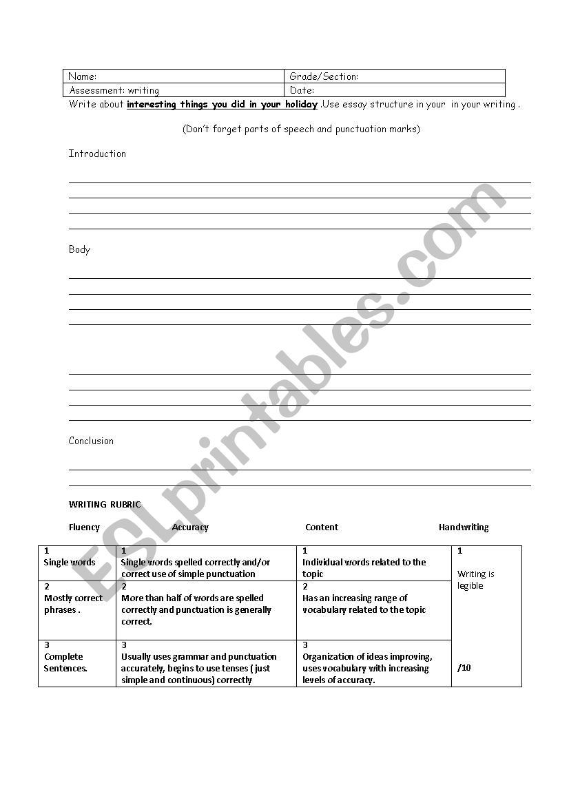 Essay Structure  worksheet