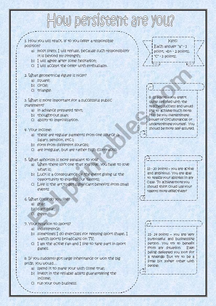 How persistent are you? worksheet