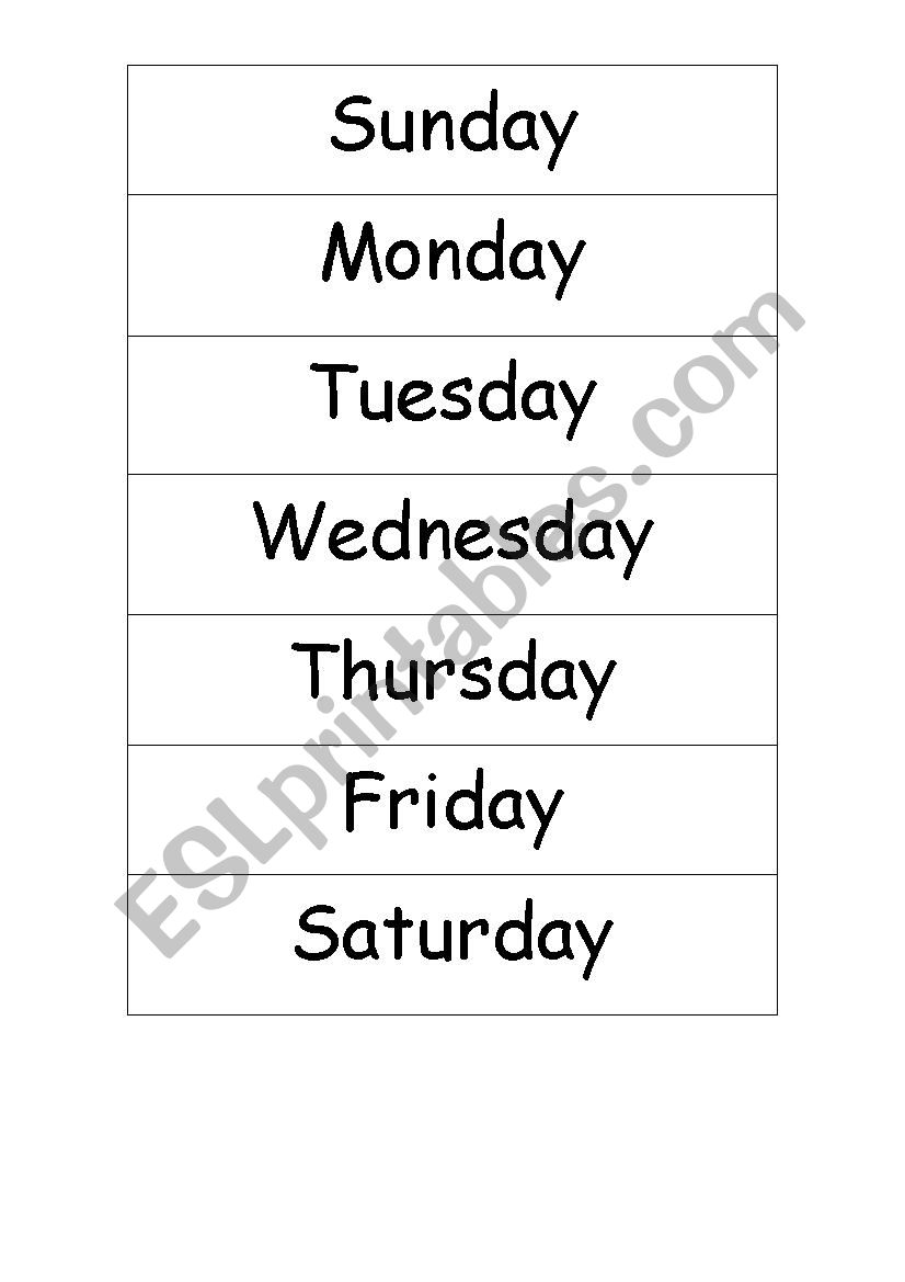 days of the week worksheet