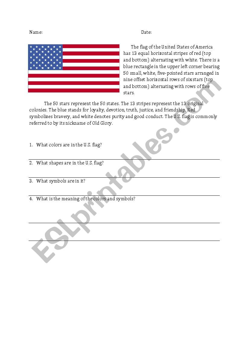 ESL Writing Prompt--Flags worksheet