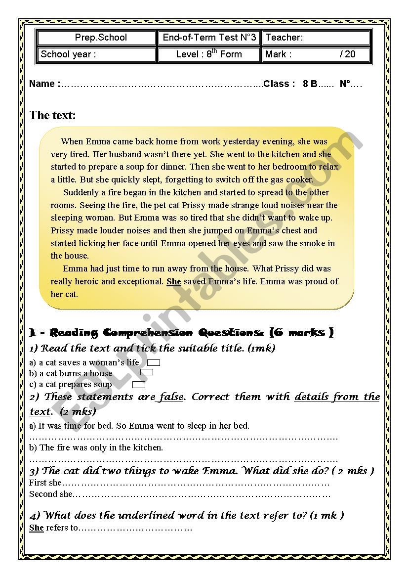 End-Of-Term Test N3 8th Form worksheet