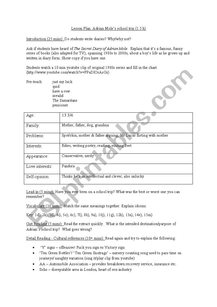 Adrian MoleÂ´s School Trip (13 3/4)