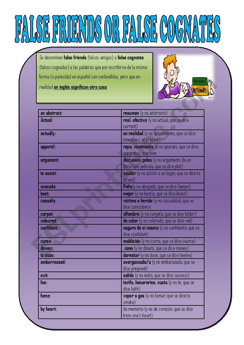 cognates worksheet