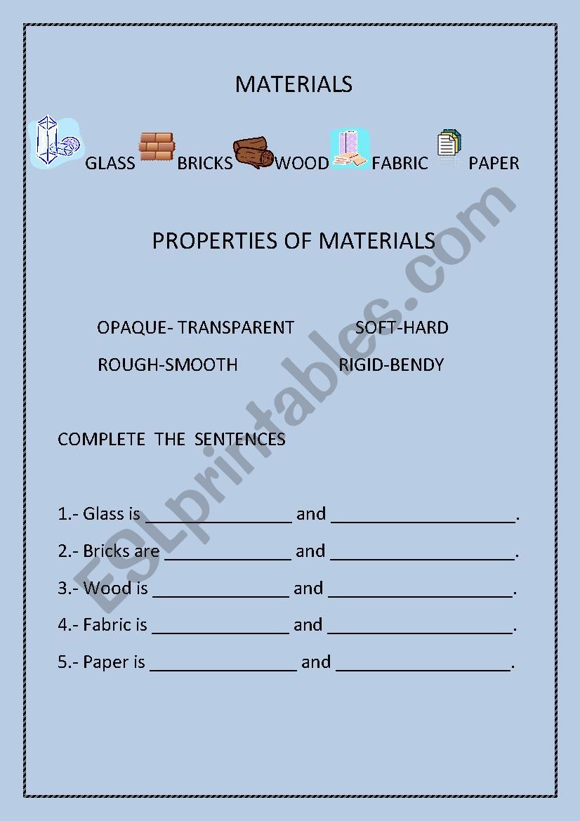 MATERIALS worksheet