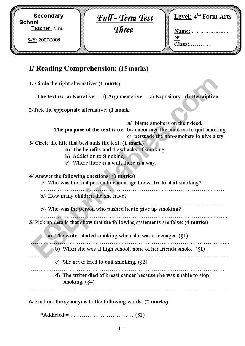 Bac Blanc2008 worksheet