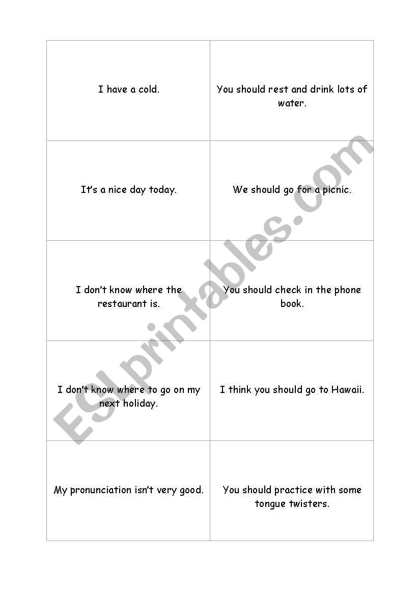 Modals of Advice - Go Fish worksheet