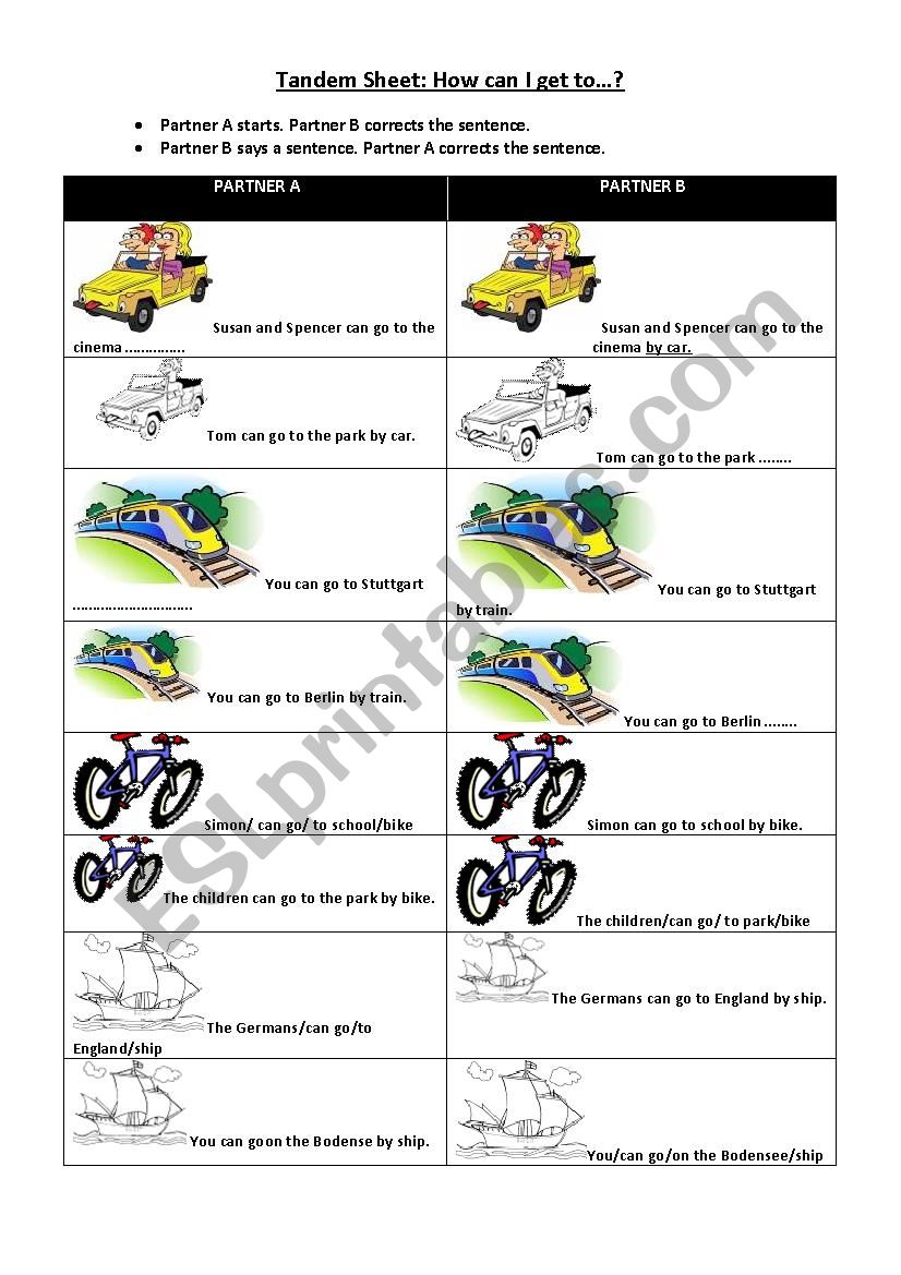 Means of transport worksheet