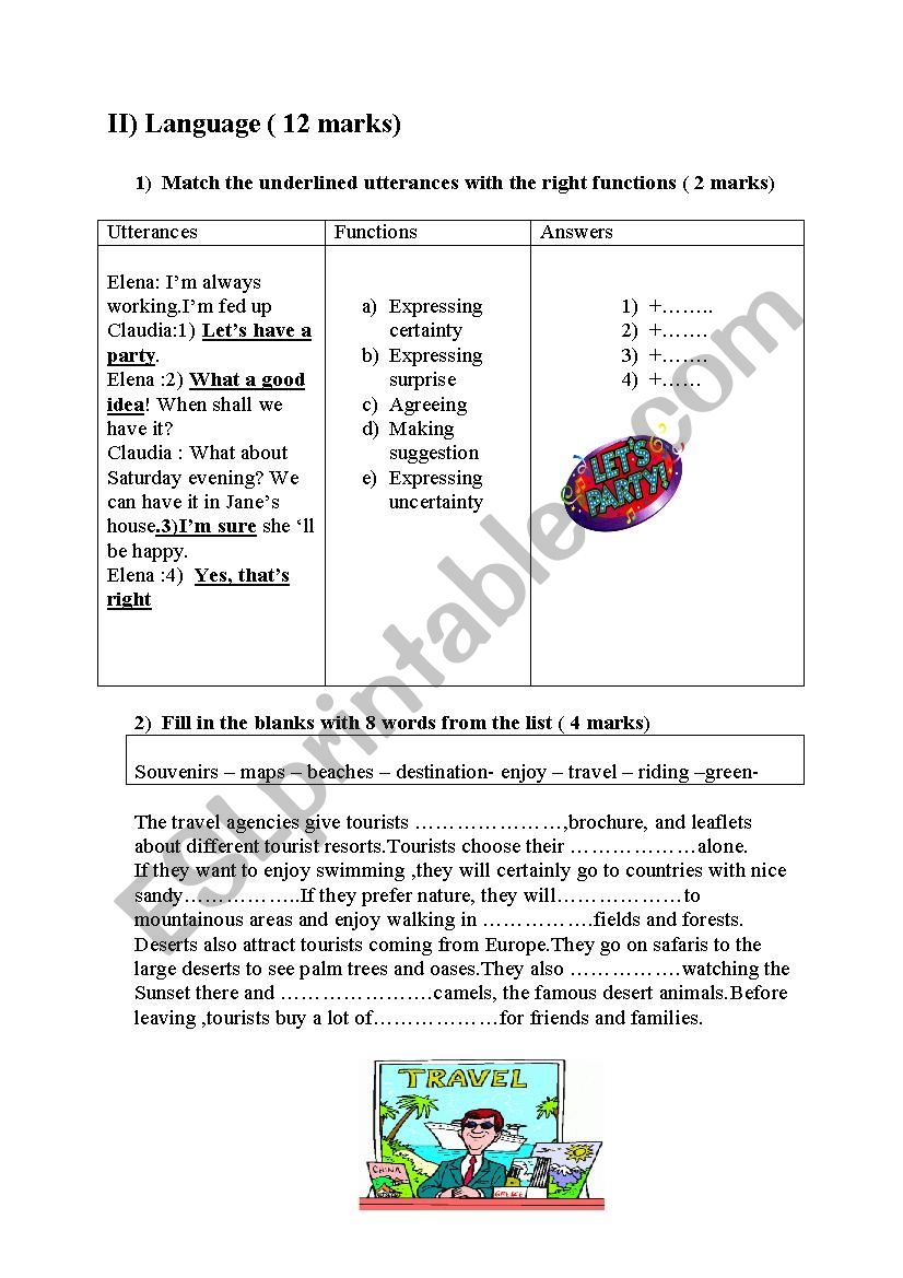 english test for tunisian 9th form ( language) 