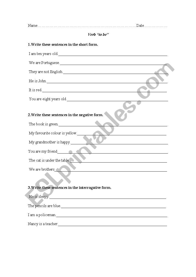 Present simple verb To be worksheet