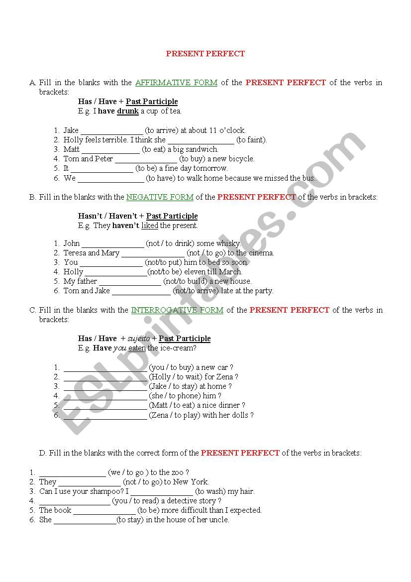 Present Perfect worksheet
