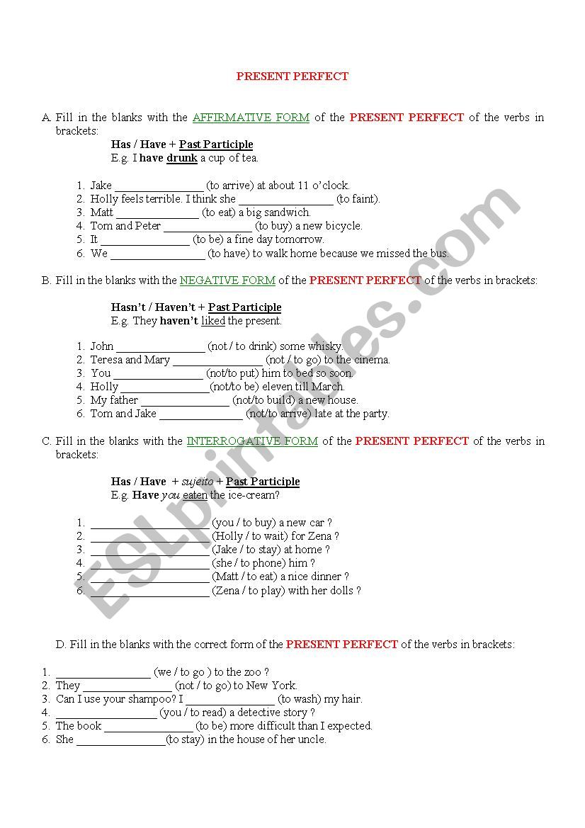 Present Perfect worksheet