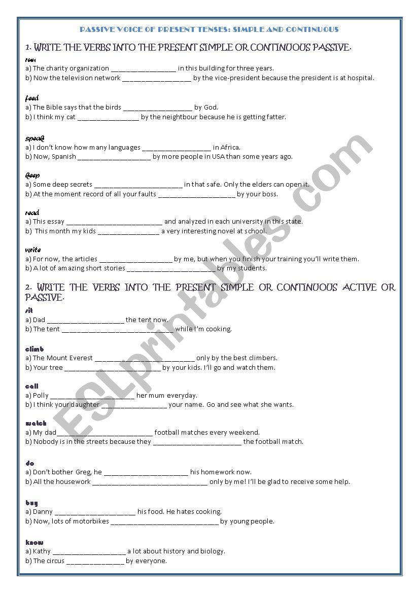 Present Simple and Continuous Active and Passive