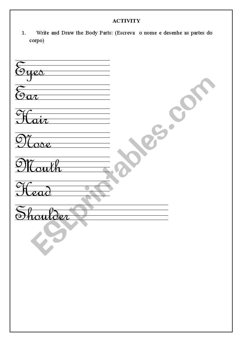 body parts music worksheet