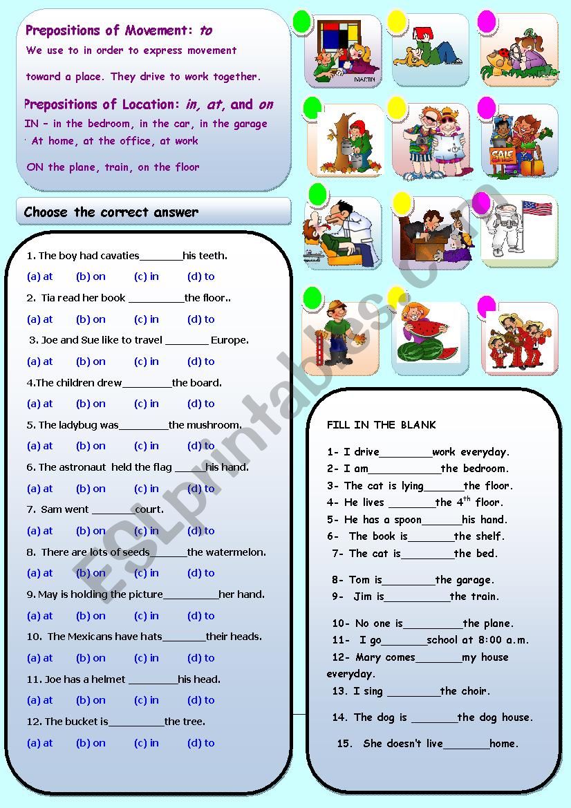 PREPOSITIONS TO, AT, IN, ON worksheet