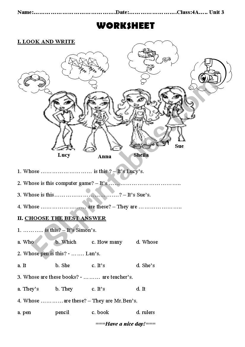 Whose is it/ whose are thses? worksheet