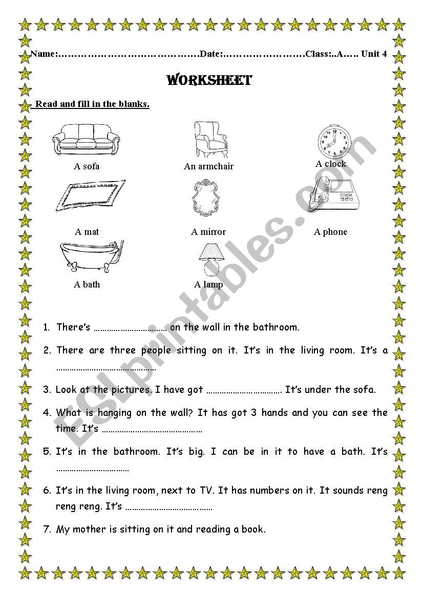 things in a house worksheet