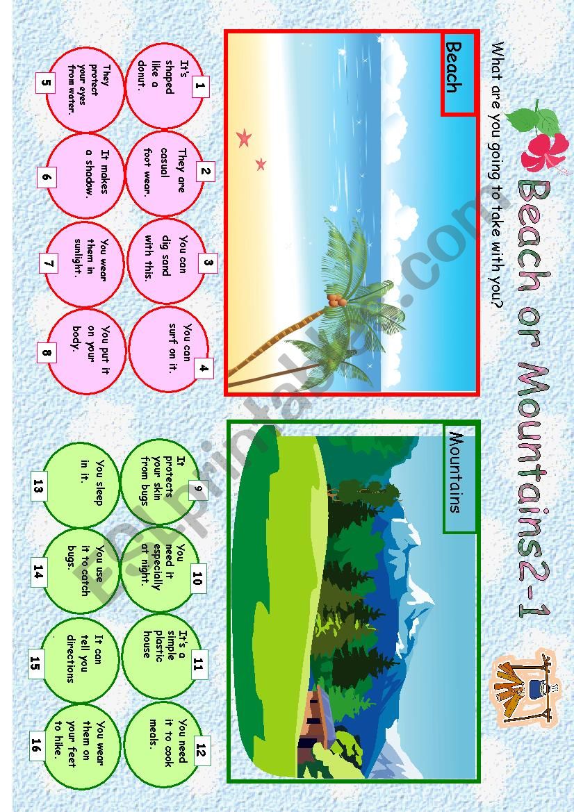 Beach or Mountains2-1 worksheet