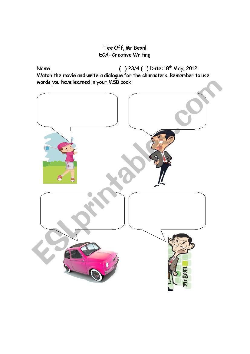 Tee off Mr Bean  worksheet