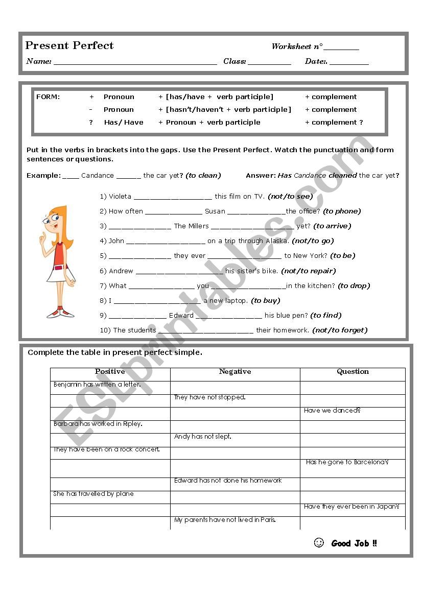 present perfect worksheet