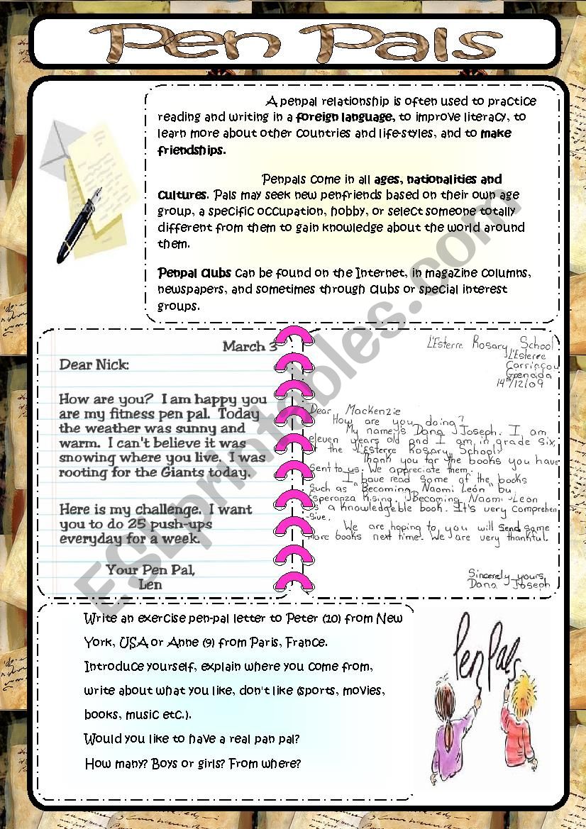 pen pals worksheet