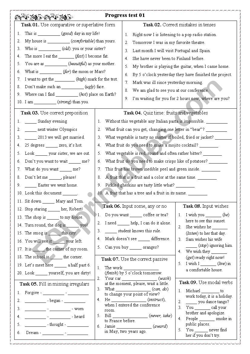 Progress test 01 worksheet Progress test 01 worksheet