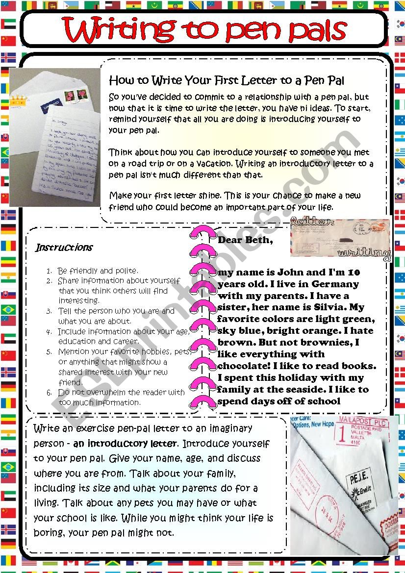 Writing To Pen Pals ESL Worksheet By Borna