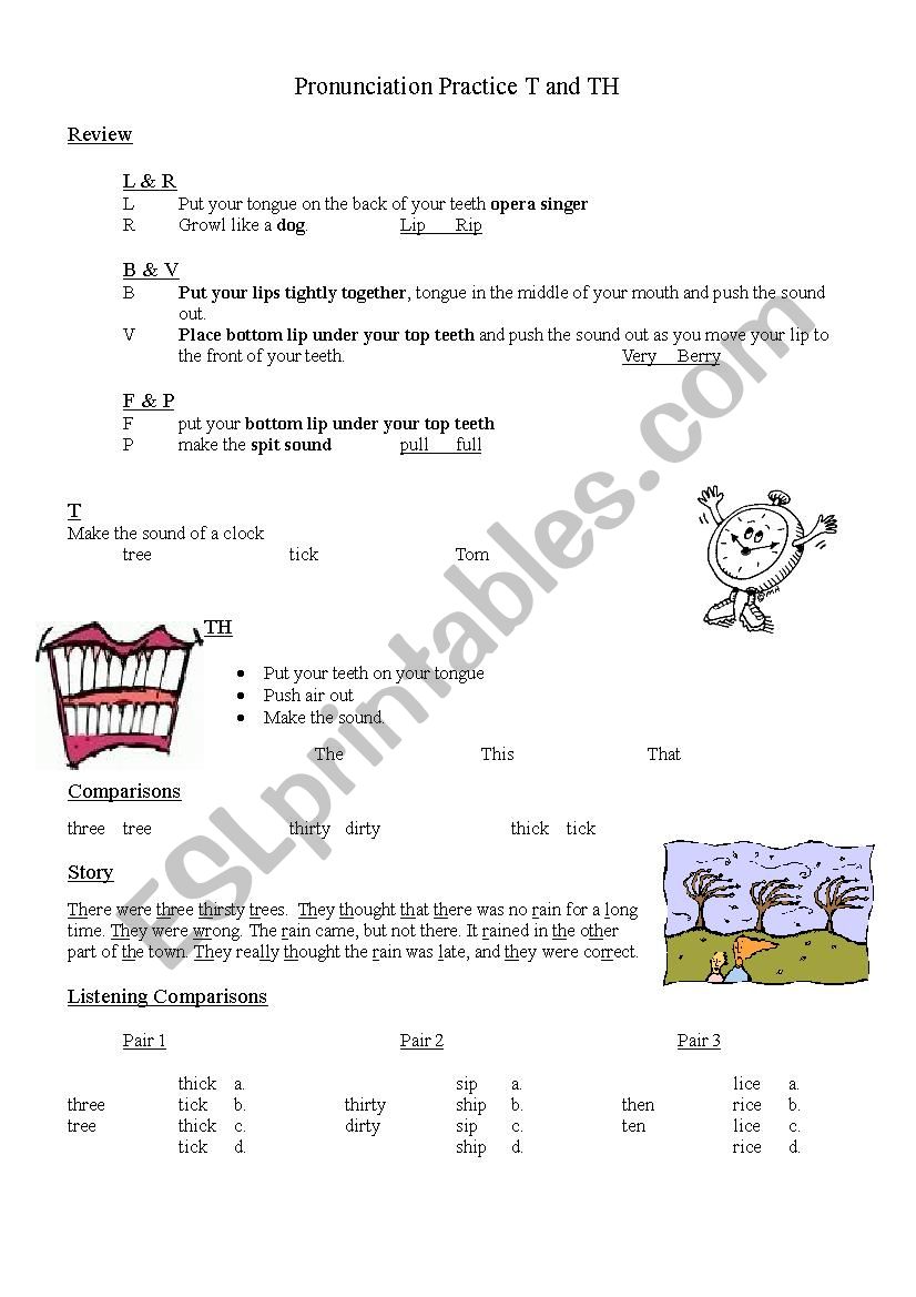 T and Th Pronunciation worksheet