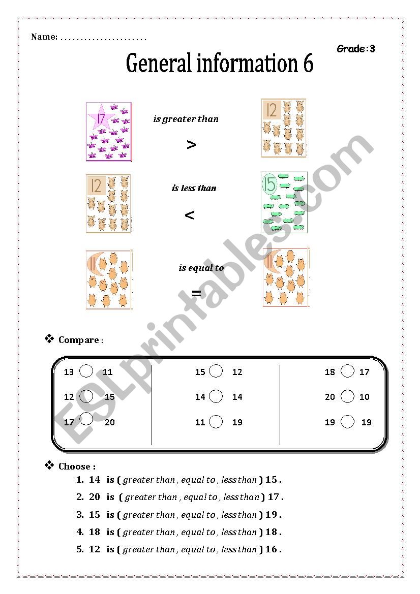comparing between numbers worksheet