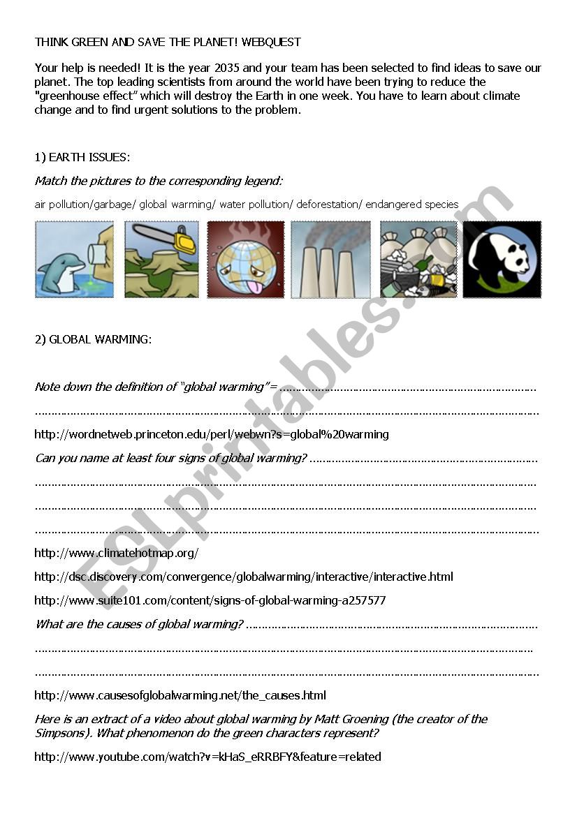 Save the planet webquest worksheet