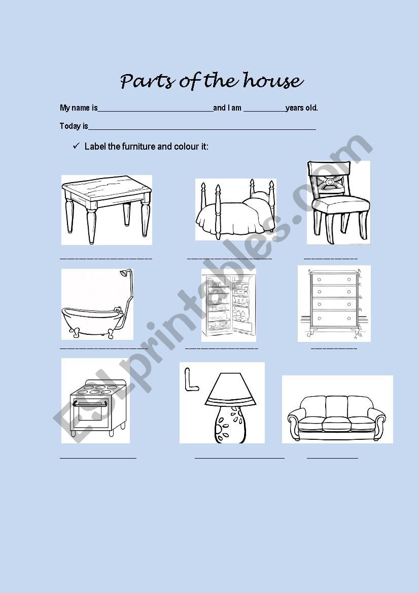 furniture worksheet