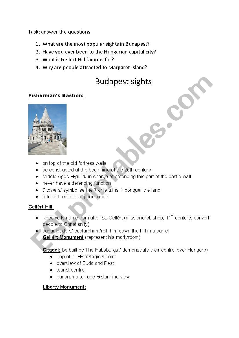 sights of Budapest worksheet