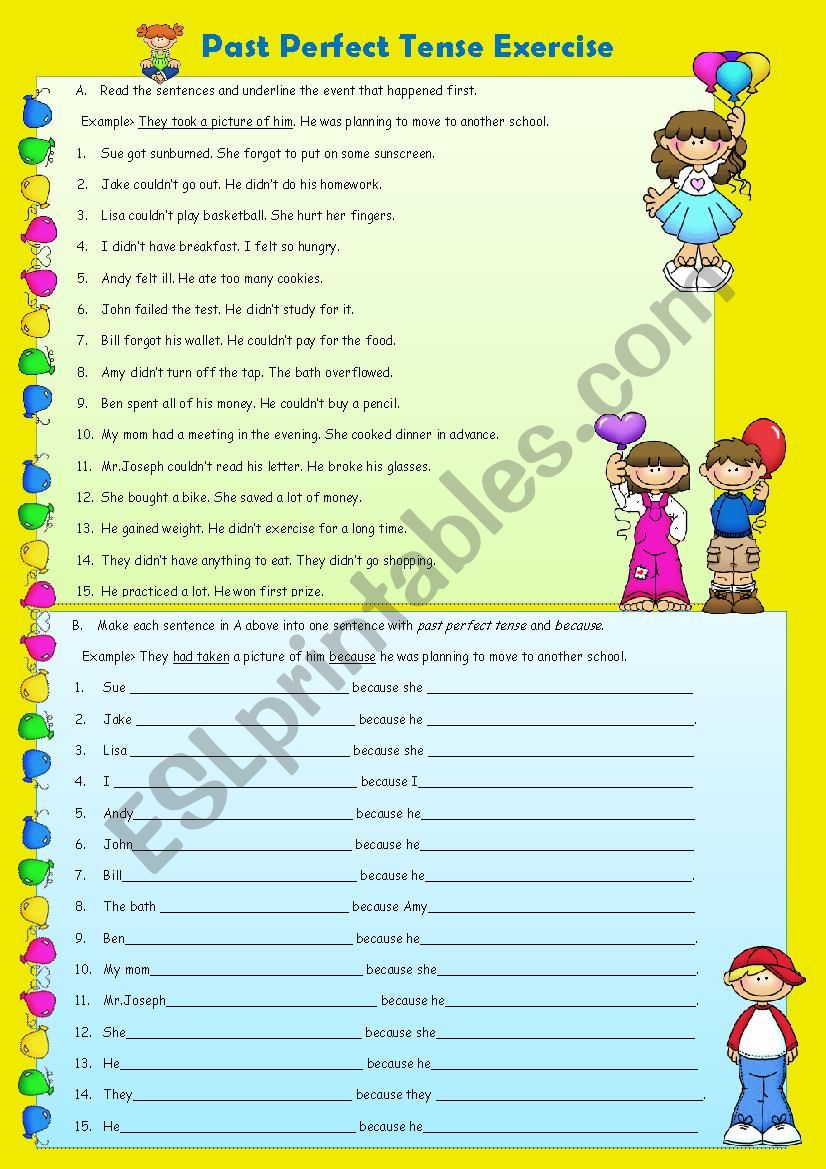past perfect tense exercise (with because)