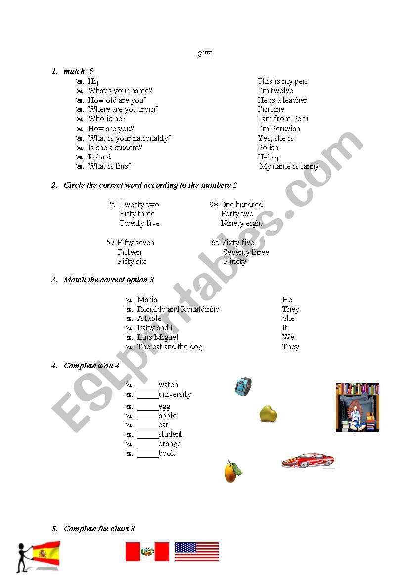 ENGLISH QUIZ worksheet