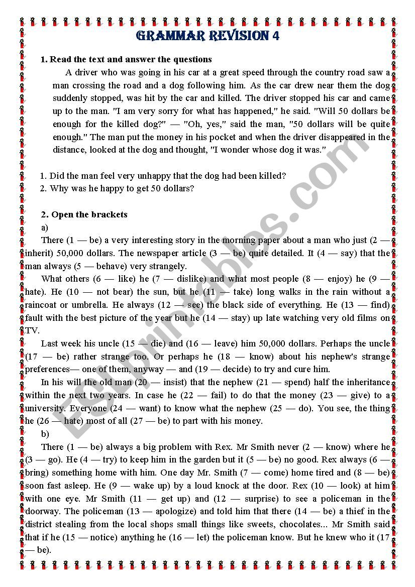 grammar revision 4 worksheet