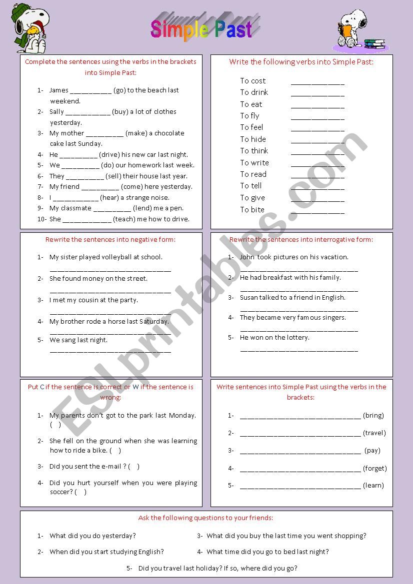 SIMPLE PAST EXERCISES worksheet